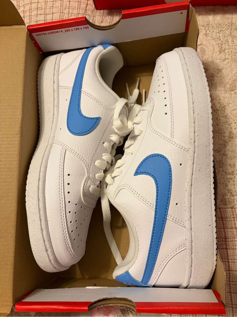 Women’s Nike Court Vision Sneakers in White and University Blue